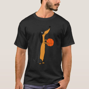 Camiseta divertida de Dachshund jugando básquetbol