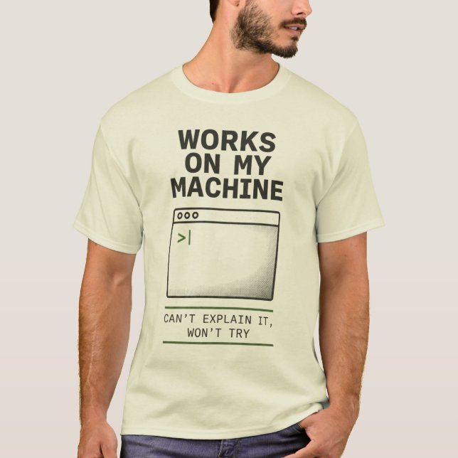 Camiseta divertida de desarrollador que funciona e (Anverso)