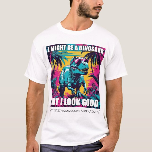Camiseta Divertida de Dinosaurio con Gafas de Sol  (Anverso)