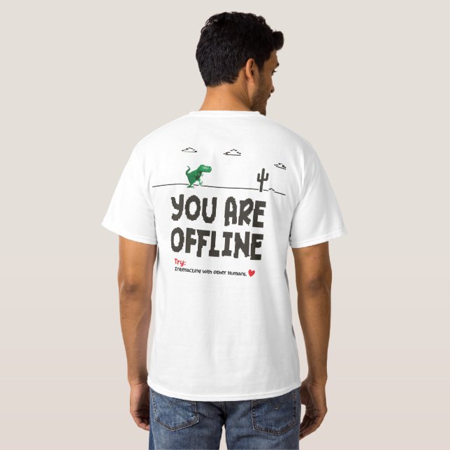 Camiseta Divertida de Dinosaurio Fuera de Línea (Reverso completo)