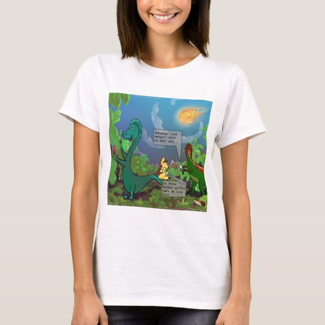 Camiseta divertida de dinosaurio selfie para mujer (Anverso)