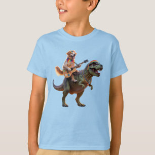 Camiseta divertida de dinosaurio y perro para niño