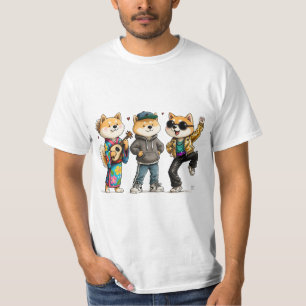 Camiseta Divertida de Equipo Akita Cute Trio de Pe