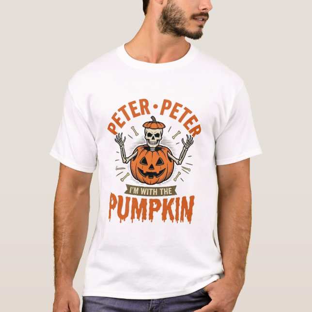 Camiseta divertida de esqueleto de Halloween de Pe (Anverso)
