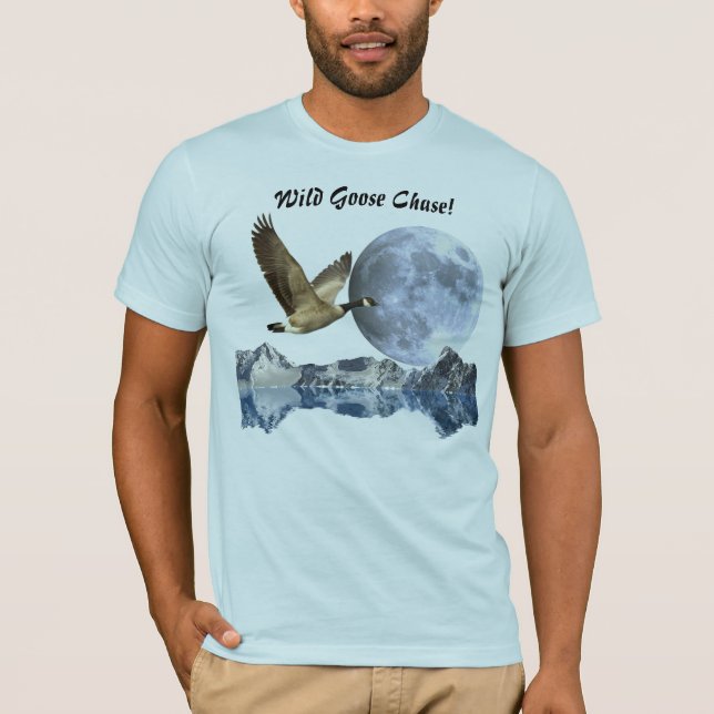 Camiseta divertida de ganso, luna y montañas de Ca (Anverso)