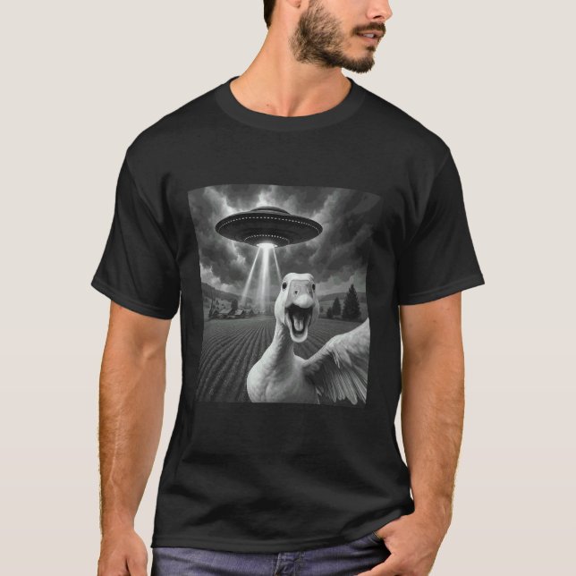 Camiseta divertida de ganso selfie con alienígena  (Anverso)