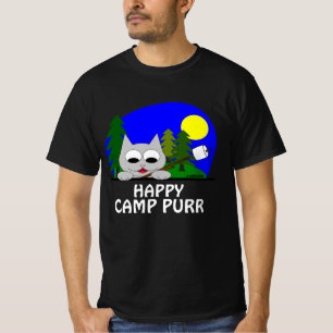 Camiseta Divertida de Gato Acampando Feliz