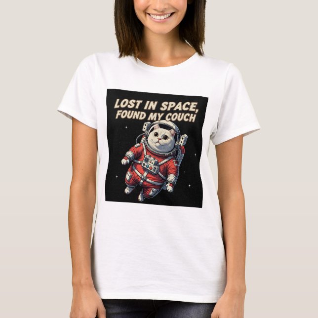 Camiseta Divertida de Gato Astronauta: Perdido en  (Anverso)