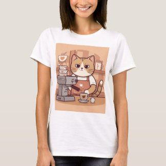 Camiseta divertida de gato barista con café