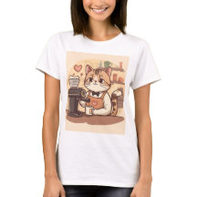 Camiseta divertida de gato barista lindo con café