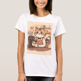 Camiseta divertida de gato barista lindo con café