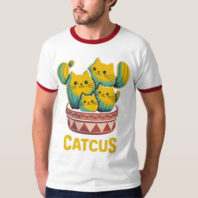 Camiseta divertida de gato cactus para hombres (Anverso)