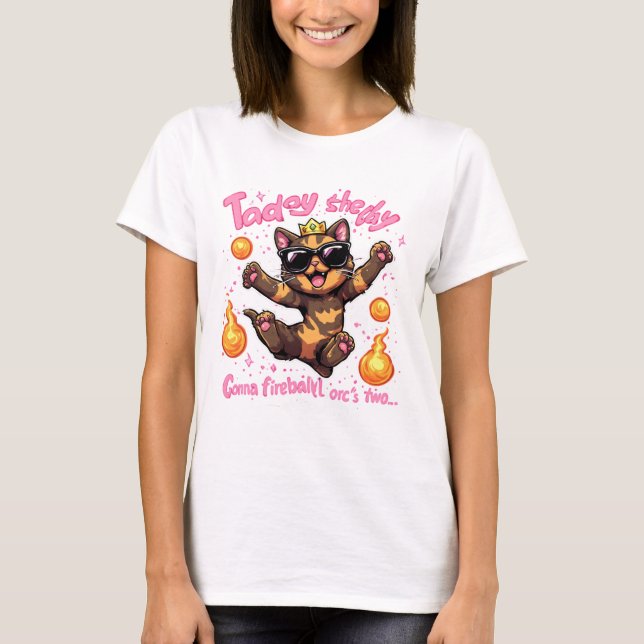 Camiseta Divertida de Gato con Bola de Fuego Mágic (Anverso)