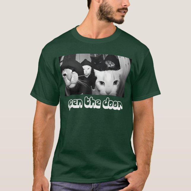 Camiseta Divertida de Gato con Puerta Abierta Vint (Anverso)