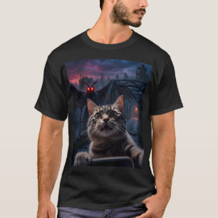Camiseta divertida de gato conmocionado selfie y M