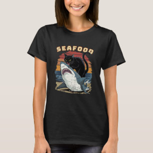 Camiseta divertida de gato de mariscos mordiendo t