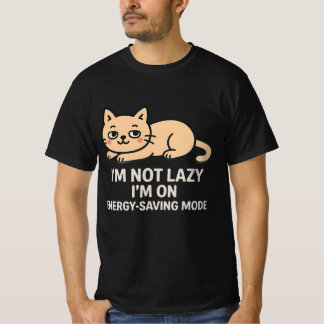 Camiseta divertida de gato en modo de ahorro de en