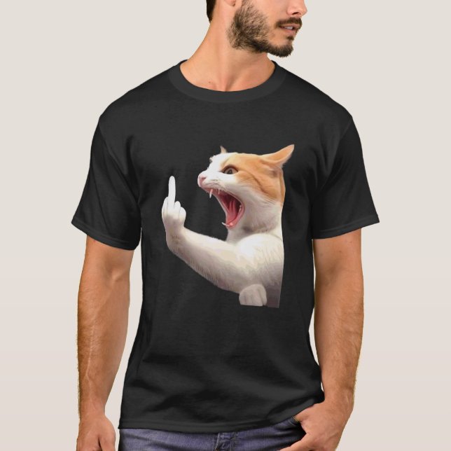 Camiseta divertida de gato enojado con dedo medio  (Anverso)