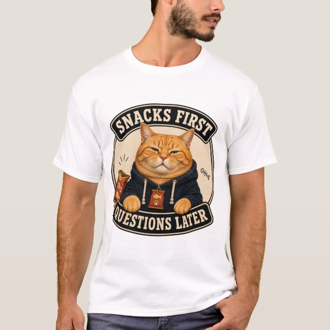 Camiseta divertida de gato naranja con 'Snacks pri (Anverso)
