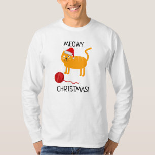 Camiseta divertida de gato naranja Meowy Christmas