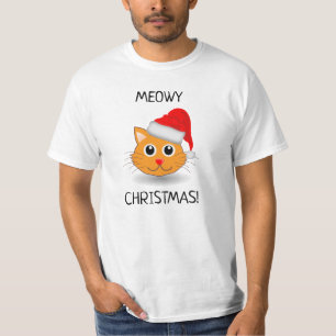 Camiseta divertida de gato naranja Meowy Christmas
