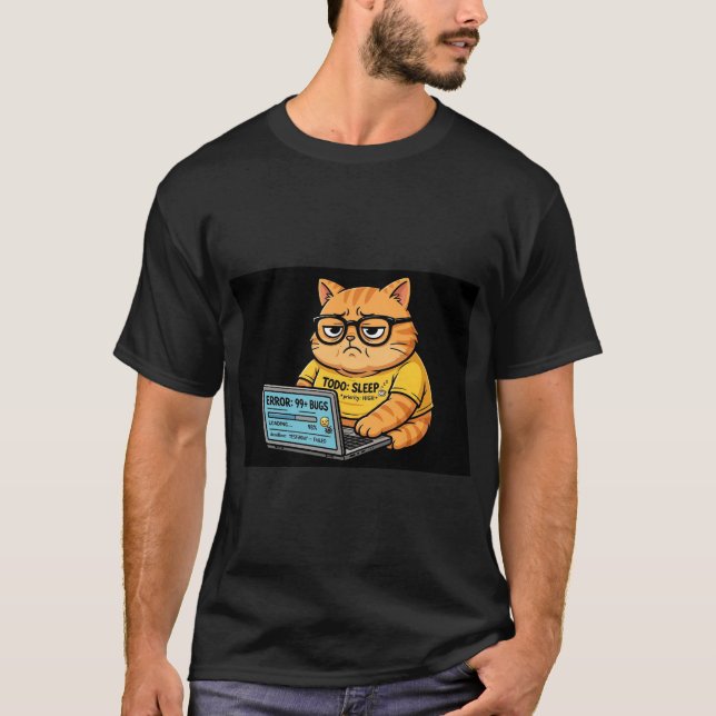 Camiseta divertida de gato naranja programador (Anverso)