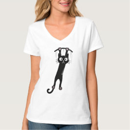 Camiseta divertida de gato negro colgante L