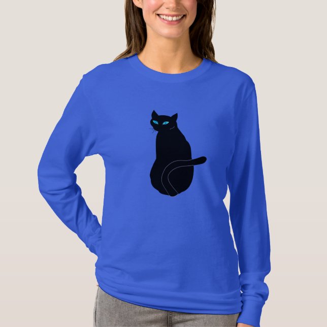 Camiseta divertida de gato negro con ojos azules (Anverso)