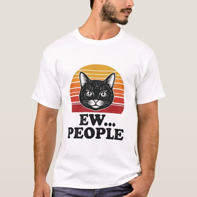 Camiseta divertida de gato negro Ew personas puest (Anverso)