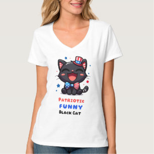 Camiseta divertida de gato negro patriótico para e