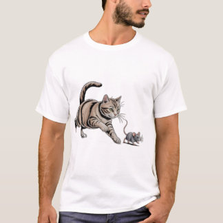 Camiseta divertida de gato persiguiendo ratón Caza