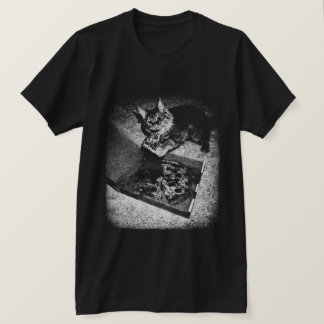 Camiseta divertida de gato robando pizza