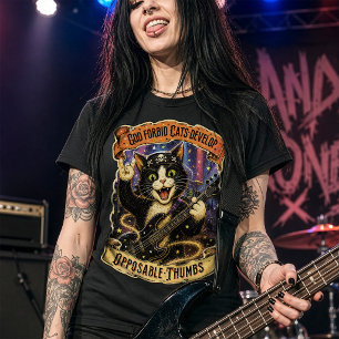 Camiseta divertida de gato rockero con pulgares op