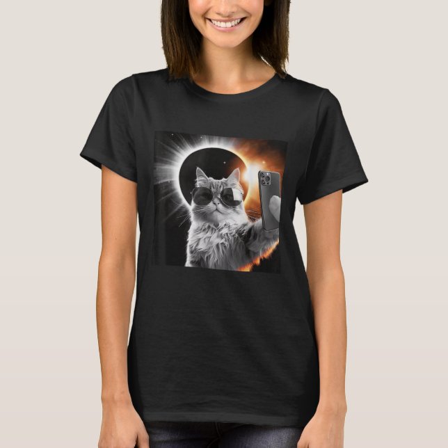 Camiseta divertida de gato tonto con selfie de ecl (Anverso)