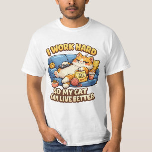 Camiseta Divertida de Gato Trabajo Duro para que
