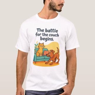 Camiseta divertida de gato y perro - Batalla por e