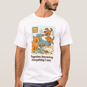 Camiseta divertida de gato y perro - Juntos destru