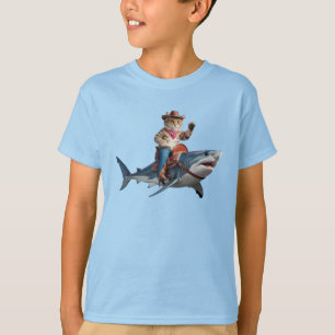 Camiseta divertida de gato y tiburón para niños