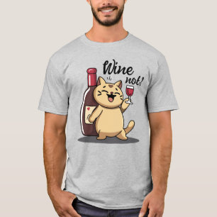 Camiseta divertida de gato y vino - Diseño cortado