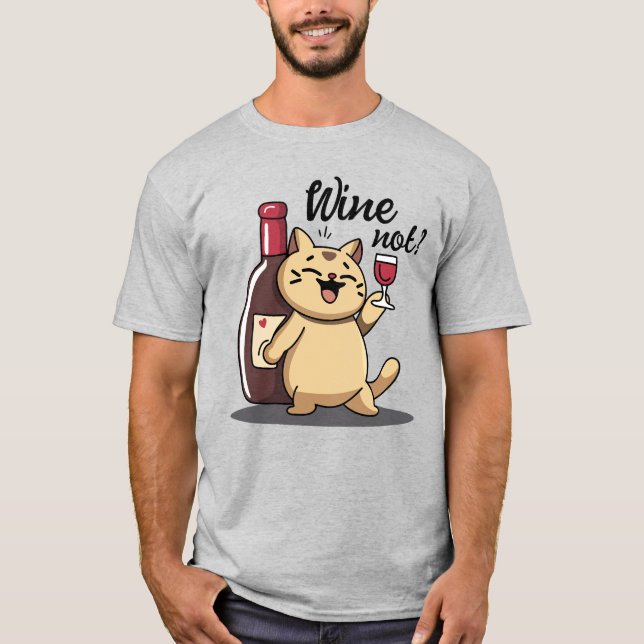 Camiseta divertida de gato y vino - Diseño cortado (Anverso)