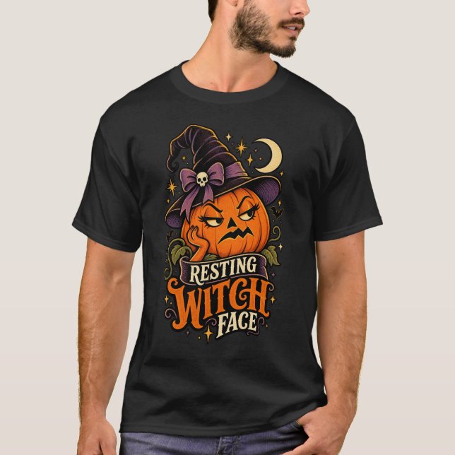 Camiseta divertida de Halloween con cara de bruja  (Anverso)