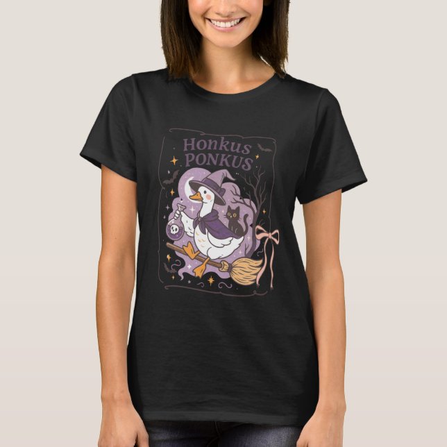 Camiseta Divertida de Halloween de Ganso Bruja Hon (Anverso)
