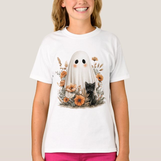 Camiseta divertida de Halloween - Fantasma y Kitti (Anverso)