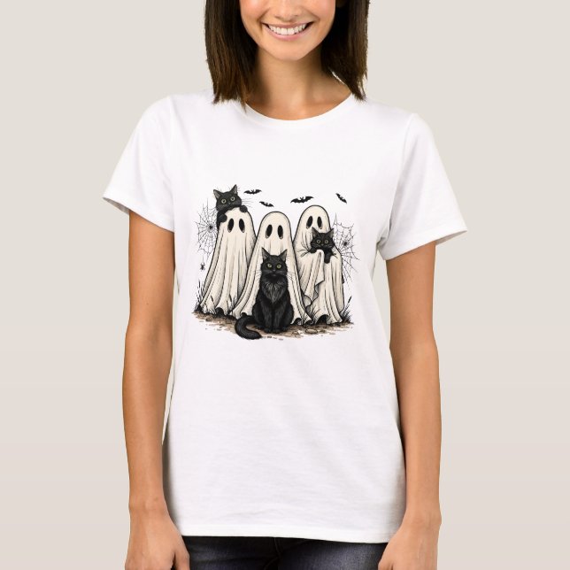 Camiseta divertida de Halloween - Ghost y gatos ne (Anverso)