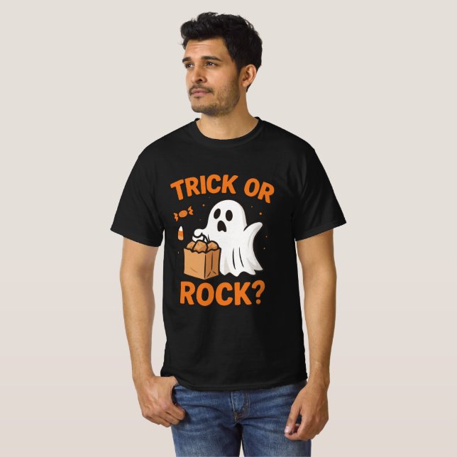 Camiseta divertida de Halloween 'Truco o Roca' (Anverso completo)