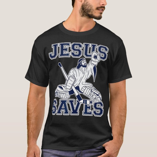 Camiseta divertida de hockey - Jesús guarda la cam (Anverso)