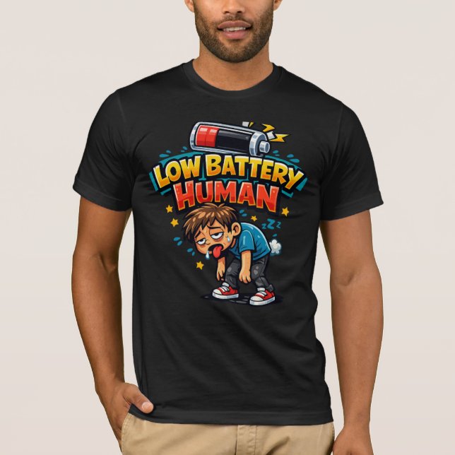 Camiseta Divertida de Humano con Batería Baja | Me (Anverso)