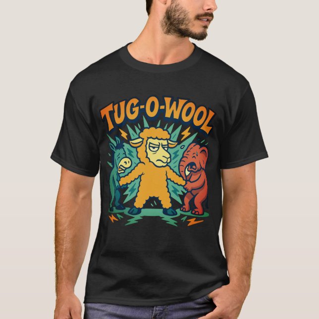 Camiseta divertida de la oveja política Tug-O-Wool (Anverso)