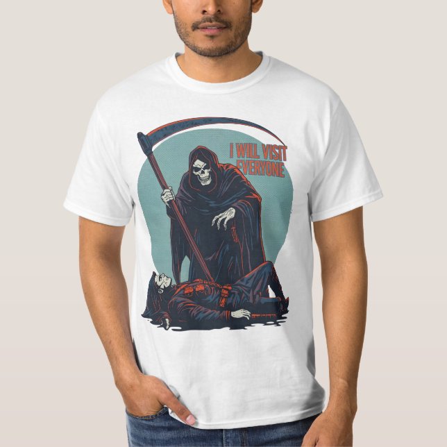 Camiseta Divertida de la Parca – “Visitaré a Todos (Anverso)