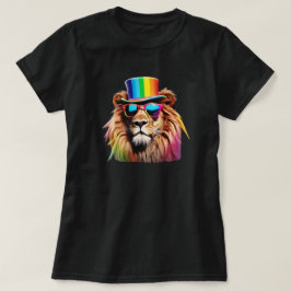 Camiseta divertida de león arcoíris para damas